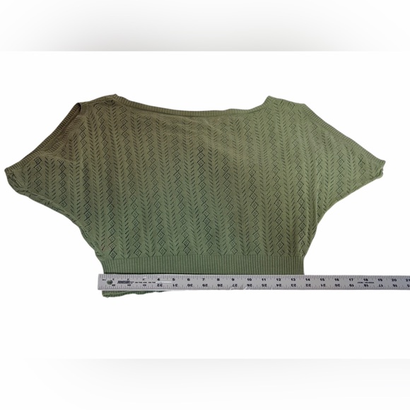Olive Green Pointelle Cropped Knit Top – 100% Cotton - Picture 4 of 7